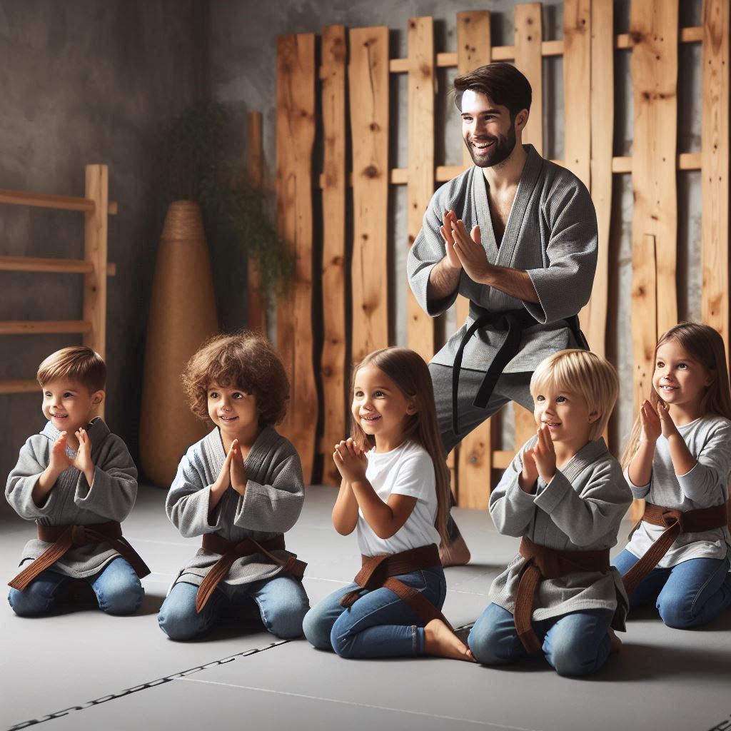 Crianças praticando artes marciais de forma lúdica e educativa