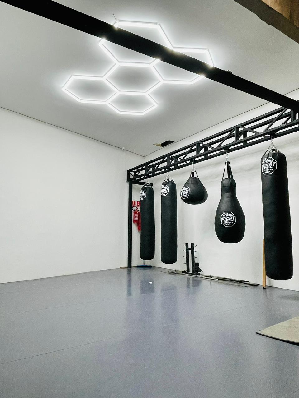 Sala de aparelhos de alto rendimento com sacos de pancada